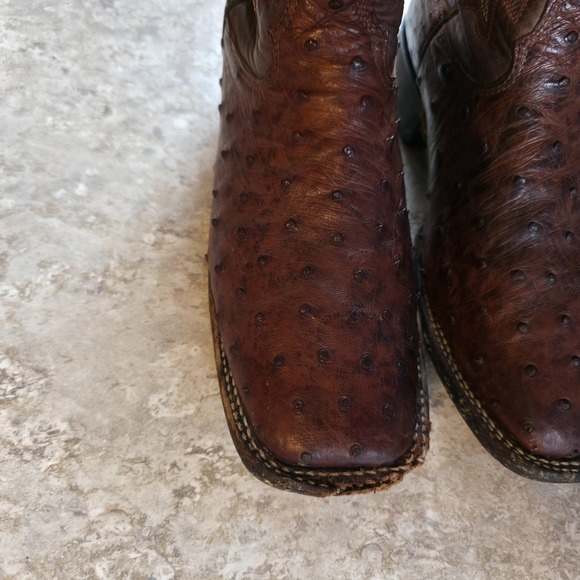 Vintage Larry Mahan Ostrich Leather Boots Mens Size 9 D * Read Description * main image 5